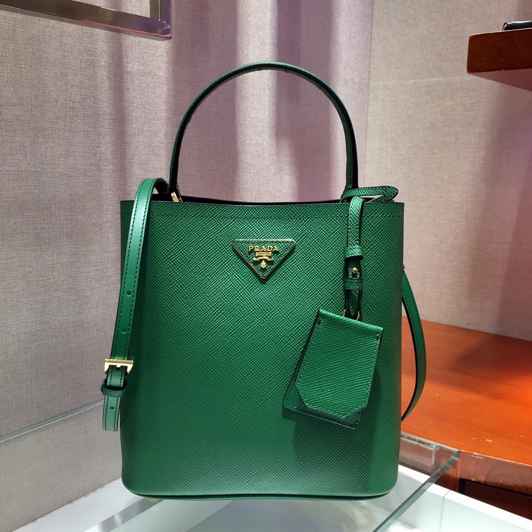 Prada Medium Panier Saffiano Leather Bag Green/Black 1BA212